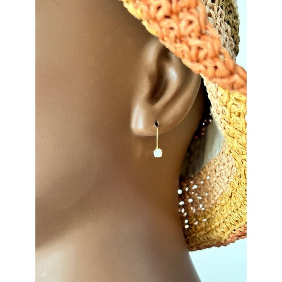 14K Gold Small Round Opal Earrings - Picture 6 of 7